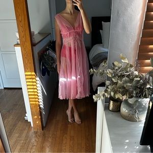 Custom sheer pink a-line dress with zipper in back